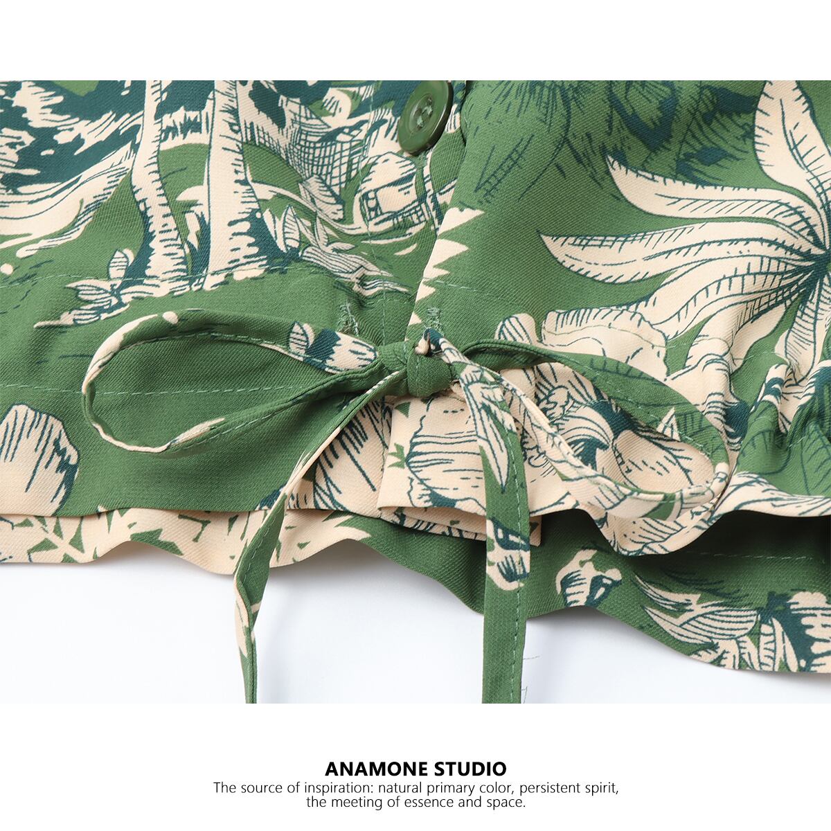 [ANAMONE STUDIO series] ★Long sleeve shirt★ Tops Floral print Retro SML Short length Slimming Green