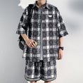 Load image into Gallery viewer, [BIGEMAN Series]★Setup★ Shirt + Shorts 2color Unisex Men's Large Size Plaid Pattern Blue Black Gray
