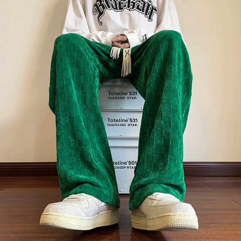 [KADISHOU Series] ★Casual Pants★ 3color Bottoms Trousers Men's Large Size Plaid Pattern Black White Green