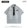 Load image into Gallery viewer, [HTTAOSUP Series]★Shirt with tie★ 4color tops short sleeve shirt retro unisex men's cool
