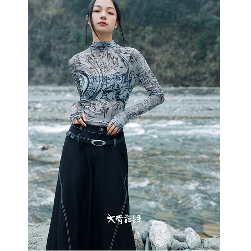 [Daiseiryusu Series]★China style T-shirt★ Tops, print, text pattern, sheer, sexy, thin