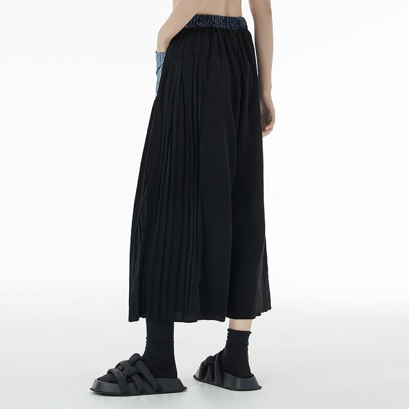 [YIDAO Series] ★Casual Pants★ 2color Print Switching Gaucho Pants Trousers Slimming Fashion