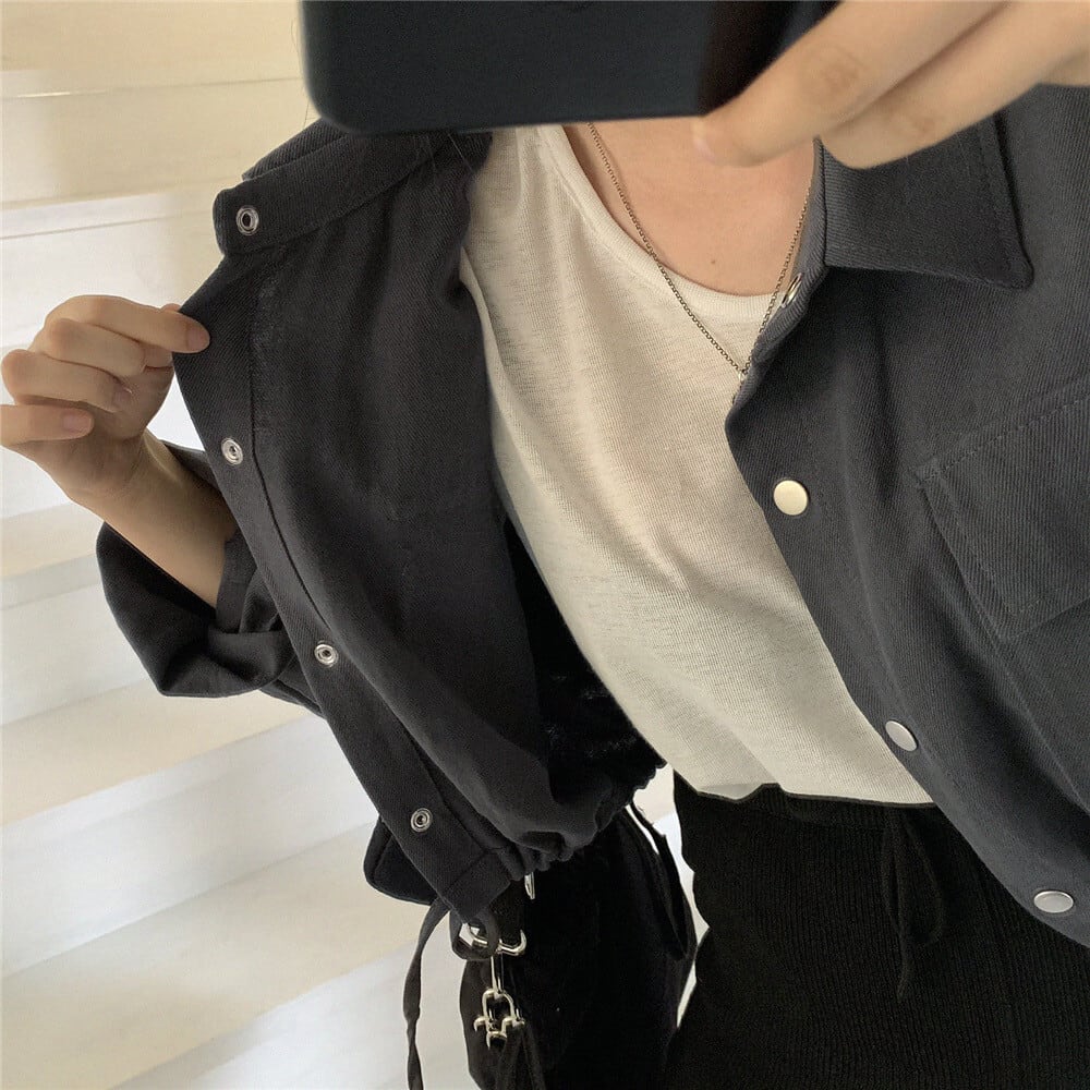 [XIXI Series]★Jacket★ 2color Outer Short Length Simple Dark Gray White SML XL