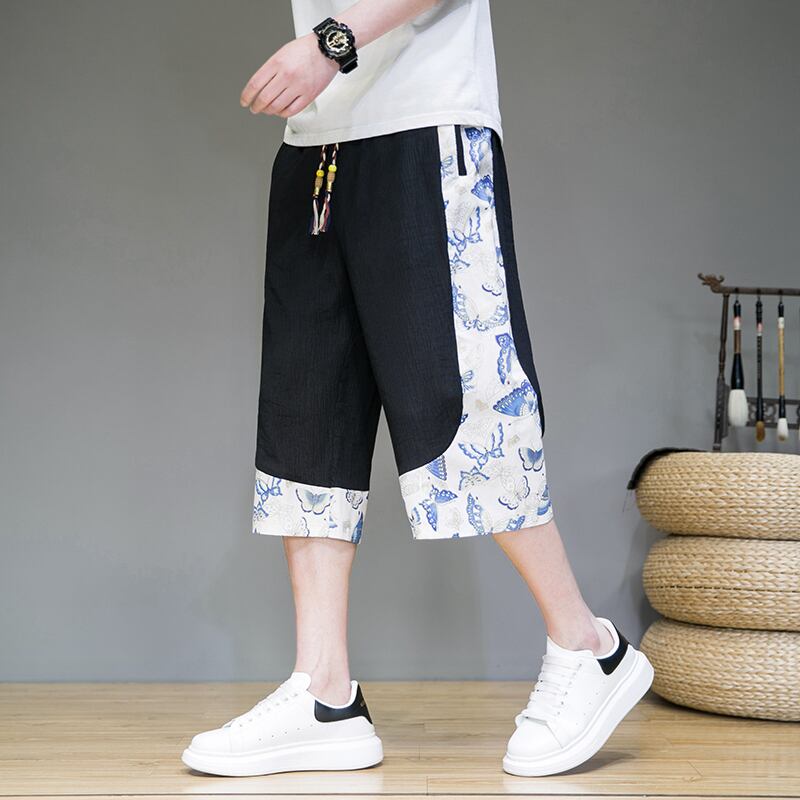 [JUNYI Series]★China style trousers★ 3color bottoms trousers casual pants unisex men's large size switching 3/4 length short length pants