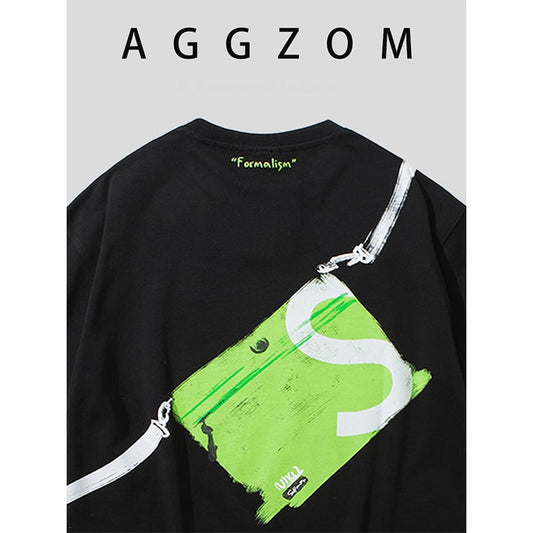 【AGGZOMシリーズ】★Tシャツ★ 2color トップス 半袖Tシャツ 男女兼用 メンズ おもしろ コットン 黒 白