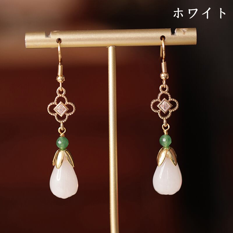 [Ma series] ★China style earrings★ 2color earrings pair ladies temperament enhancement accessory white pink white magnolia