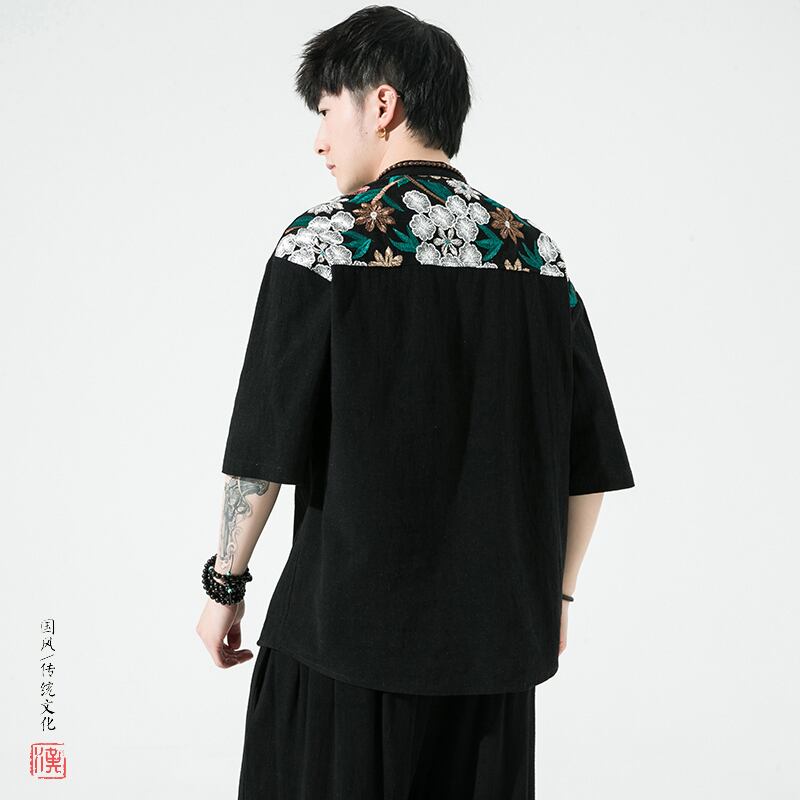 [JUNYI Series]★Chinese style shirt★ 2color Unisex Men's Embroidery Large Size Unique Chinese Clothes Summer Clothes