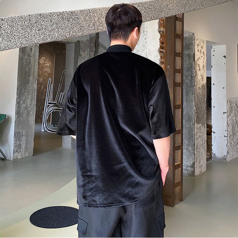 [Coolman Series]★T-shirt★ Tops Unisex Men's Velvet Black Black ML XL Simple