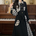 Load image into Gallery viewer, [Dong Xiaojie Series] ★Checked pattern dress★ Large size, fake layered, slimming, switching, cute, black, black
