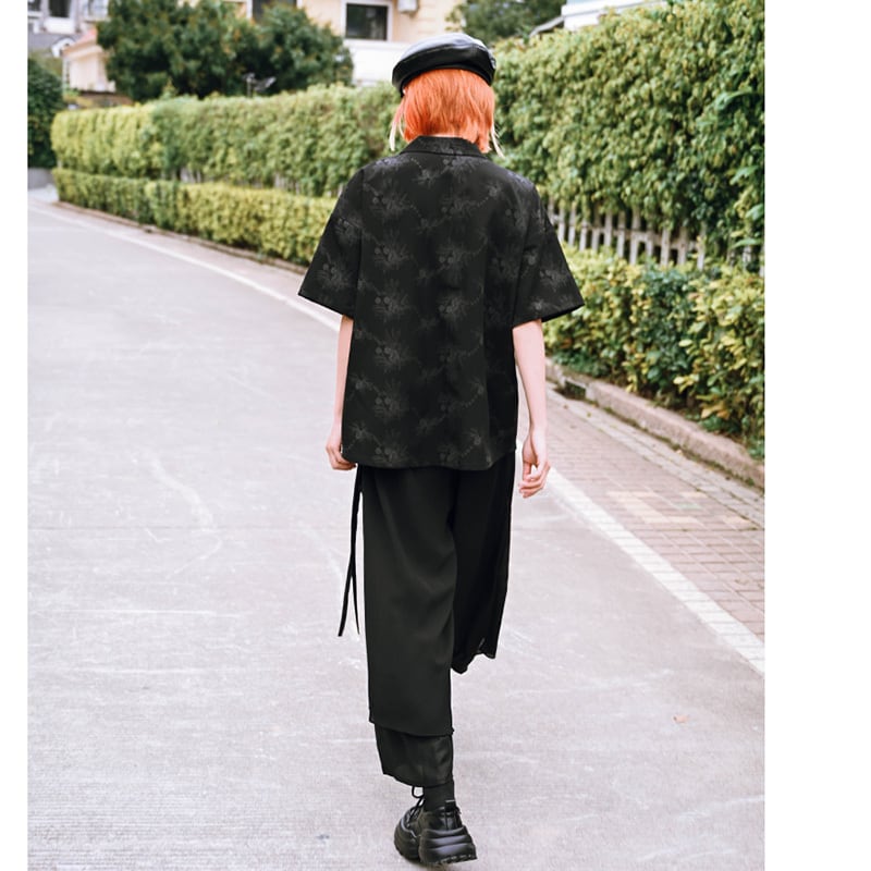 [Ancient monsters --- Ink series] ★China style shirt★ Tops Short sleeve shirt Black Black China button