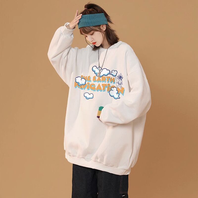 [Suikoishi Series] ★Tops★ 4color long sleeve tops unisex men's large size cloud alphabet black apricot white gray