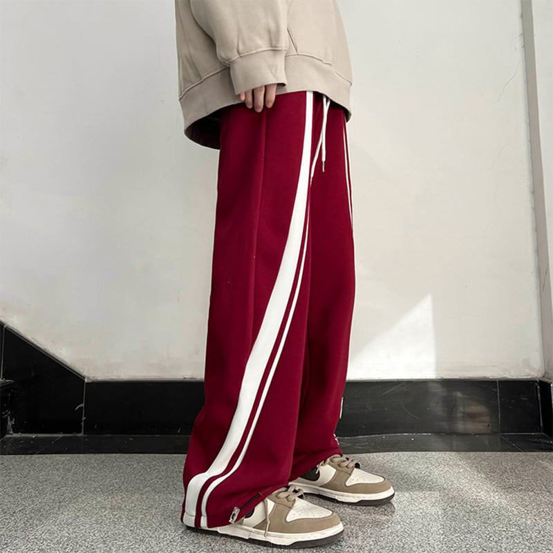 [BUXIJIAO Series] ★Casual Pants★ 2color Bottoms Unisex Men's Vertical Stripes Red Dark Blue Sports Style