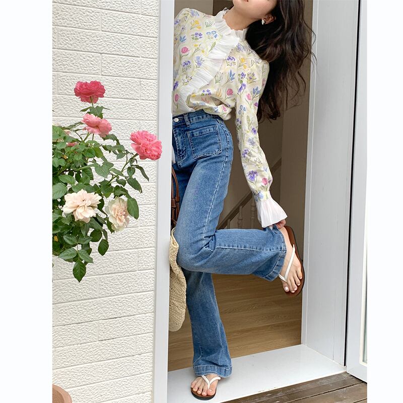 [LIANGLIANG Series]★Shirt★ Long sleeve shirt, floral pattern shirt, women's, stylish, cute, improves your temperament