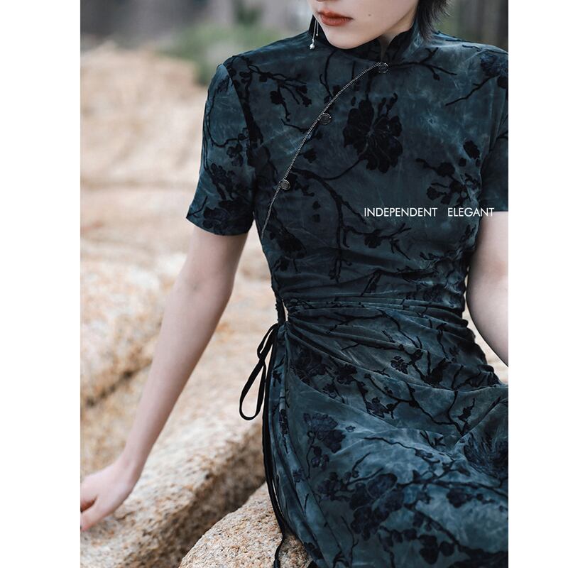 [Da Qinglong Shu Series] ★China style dress★ Improved cheongsam dress, sexy velvet, long length, improves temperament, photo shoot, party