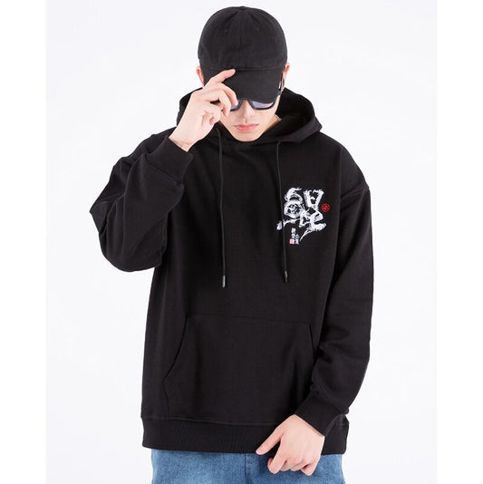 [Machiha clan series] ★China style hoodie★ 2color black or white whale embroidery wave black white tops large size