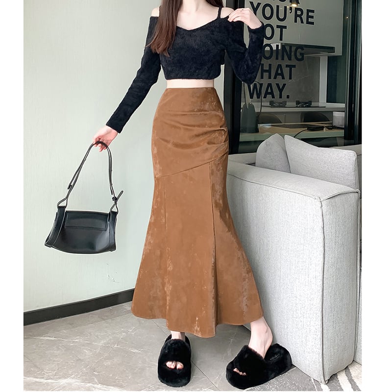 [Women's University 18 Series]★Skirt★ 2color Bottoms Slimming Mermaid Skirt Black Black Brown