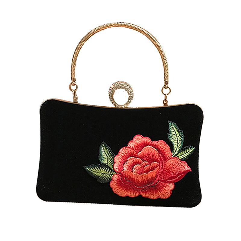 [North Country Series]★Party bag★ 4 types available Velvet Flower Handheld Embroidery Banquet Invitation Black