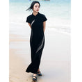 Load image into Gallery viewer, [Da Qinglong Shu Series] ★China style dress★ Improved cheongsam dress, velvet, improves temperament, long length, black
