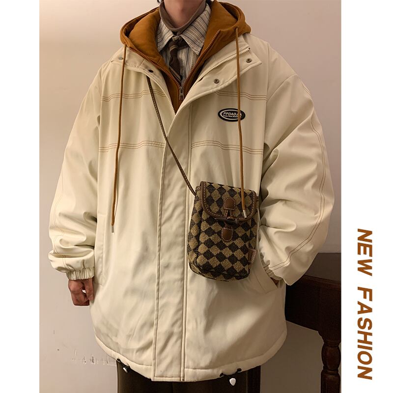 [PPDJ Series] ★Coat with cotton insert★ 2color outer winter coat unisex men's large size fake layered