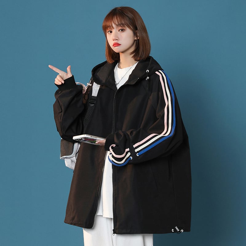 [GEBOXUAN series] ★Jacket★ 3color outerwear unisex men's vertical striped sports style casual