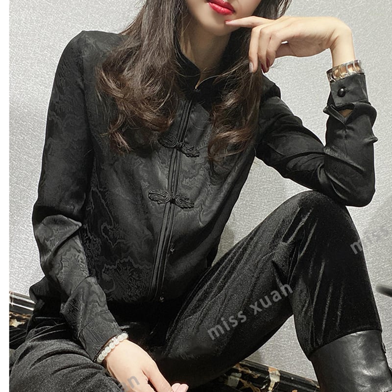 [XUAN Series]★China-style shirt★China-style tops, Chinese clothes, large size, black, black, easy to match