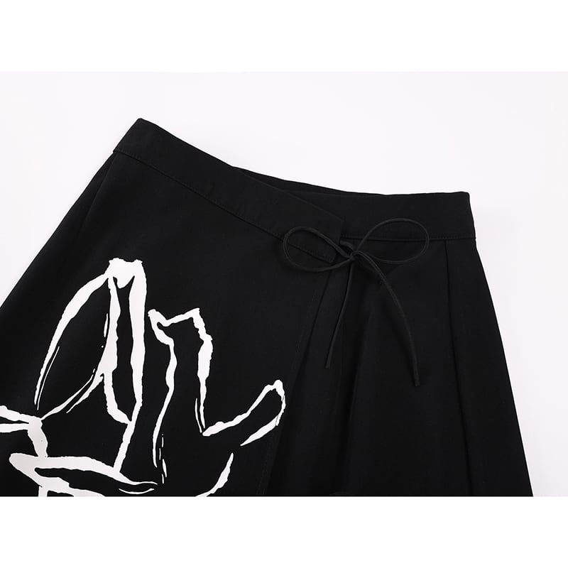 [LHSEN Series]★China style skirt★Bottoms Window skirt Easy to match Black Floral pattern