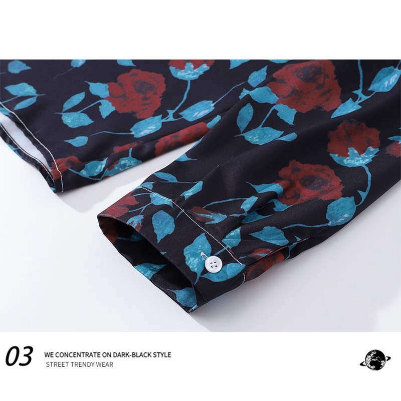 [HTTAOSUP Series]★Shirt★ Tops Floral pattern shirt Long sleeve shirt Unisex Men's ML XL 2XL Blue Red