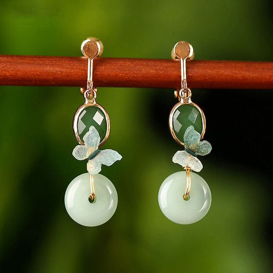 [Loulan Guest Series] ★China style earrings★ Pair of earrings for women to enhance your temperament, accessories, green, green