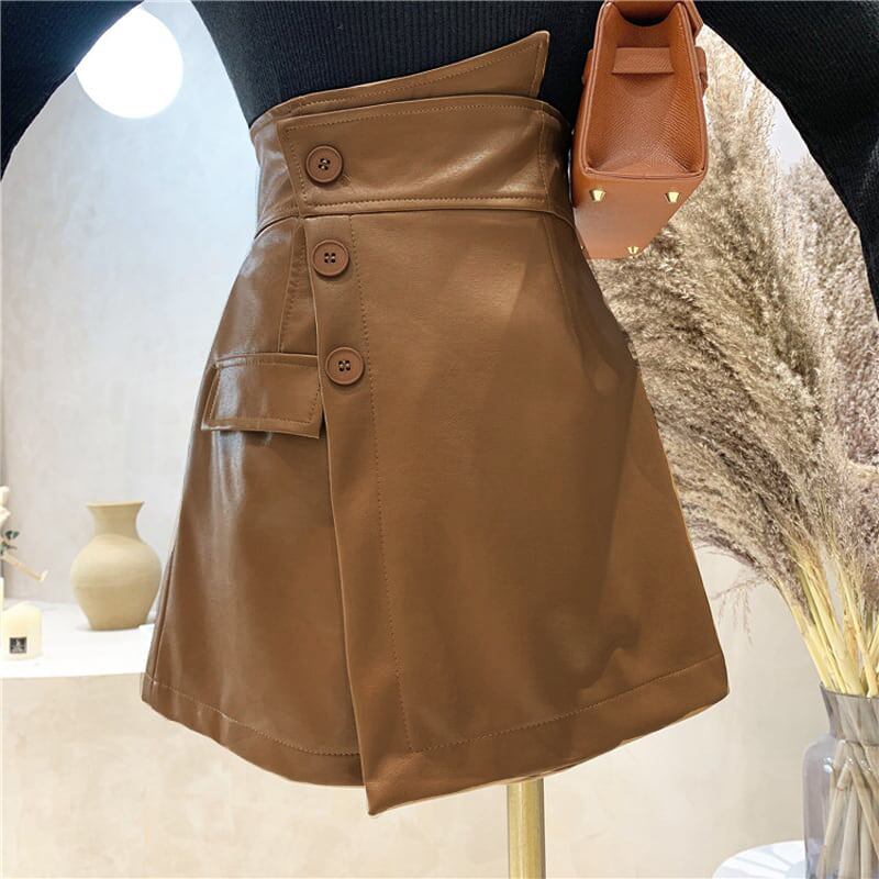 [173 series] ★Culottes skirt★ 4color shorts mini skirt black light brown pink white PU