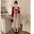 Load image into Gallery viewer, [JIGUJIGU series] ★China style dress★ Switching ribbon, large size, improves temperament, commuting, date, red, red, floral pattern
