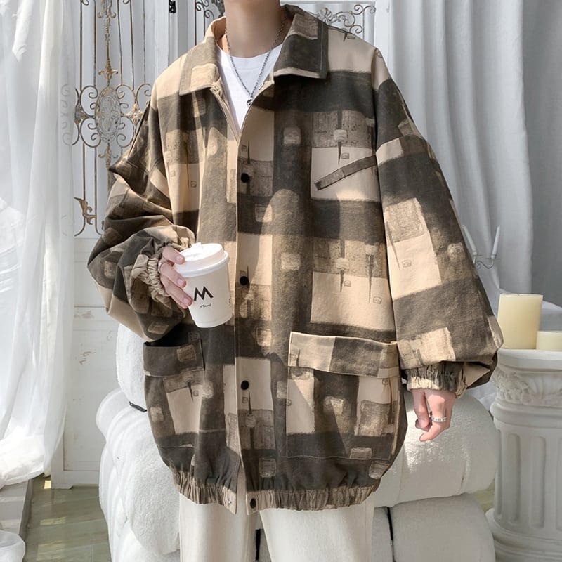 [Hyakuyakuge series] ★Jacket★ 3color outerwear unisex men's plaid pattern brown gray wine red