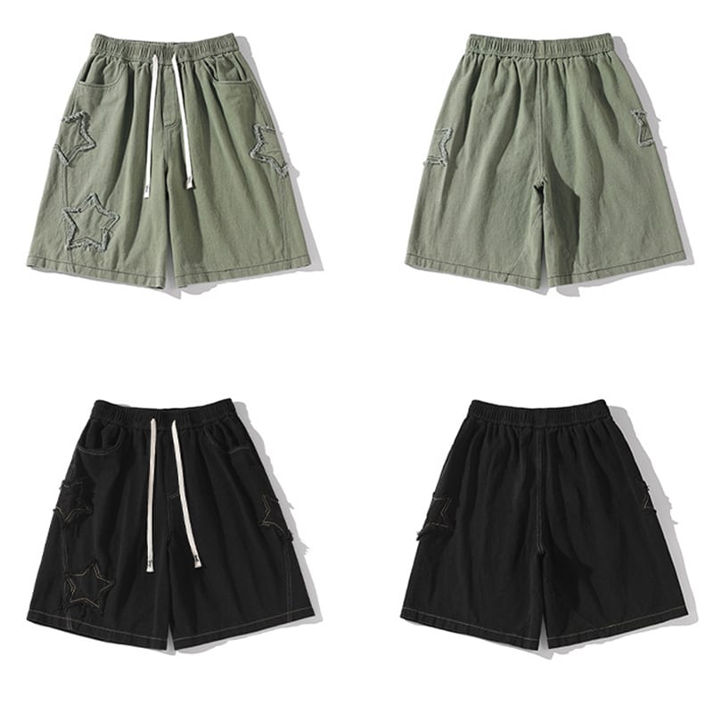 [BIGEMAN Series] ★Shorts★ 2color Bottoms Short Length Pants Unisex Men's Large Size Star Pattern Retro Black Green