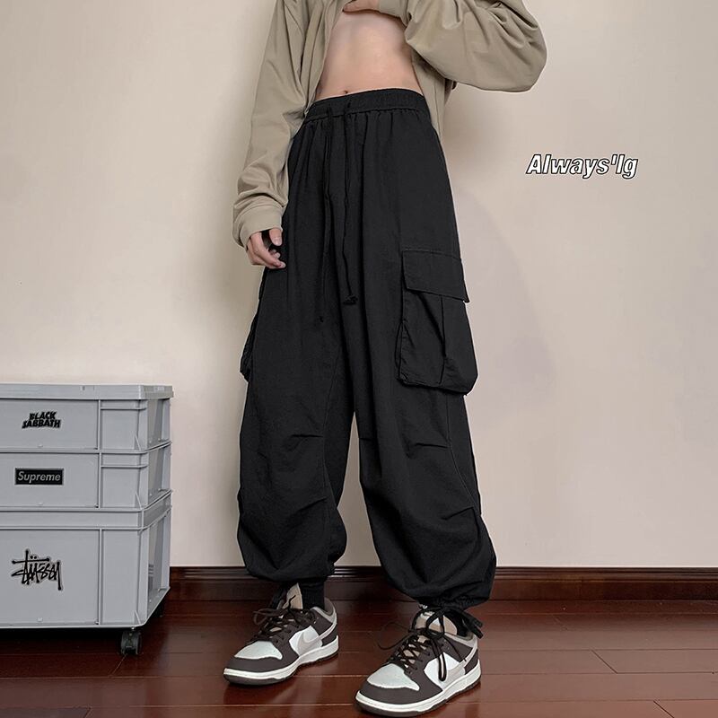 [BIGEMAN Series] ★Casual Pants★ 2color Bottoms Pants Unisex Men's Large Size Elastic Waist Black Khaki Green