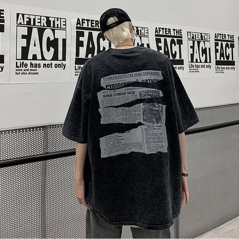 [FST Series] ★Short sleeve T-shirt★ Retro style tops T-shirt unisex men's large size black gray