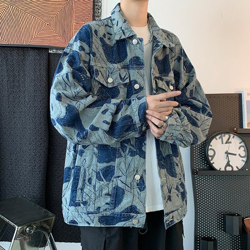 [MCL Series] ★Jacket★ Outer Denim Jacket Unisex Men's Print Blue Blue Stylish