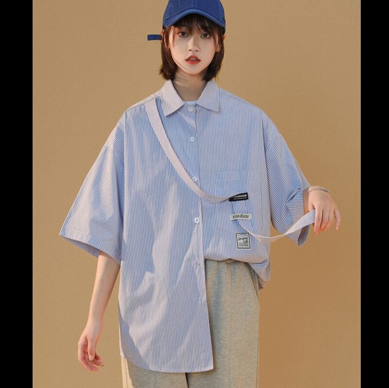 [Fujiiman Series]★Shirt★ 3color Tops Vertical stripes Summer Unisex Loose Cute Yellow Blue Black