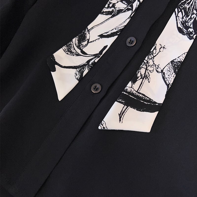 [BAITANG series] ★China style shirt★ 2color tops long sleeve shirt fake layered ink pattern black white