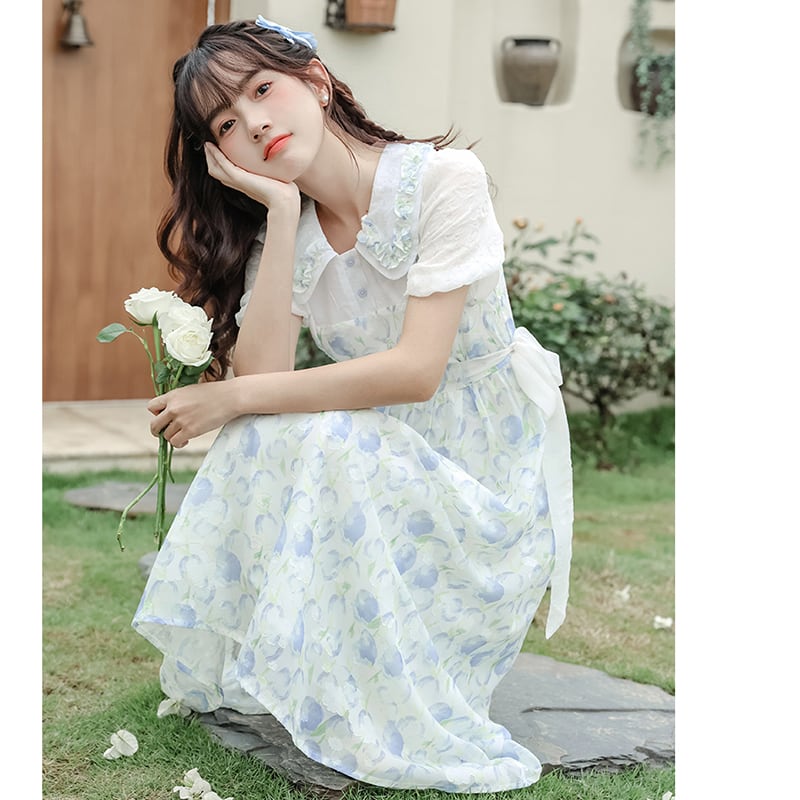 [Itawina Series] ★Floral pattern dress★ Short sleeve dress Women's fashion Summer clothes Date Commuting Summer clothes