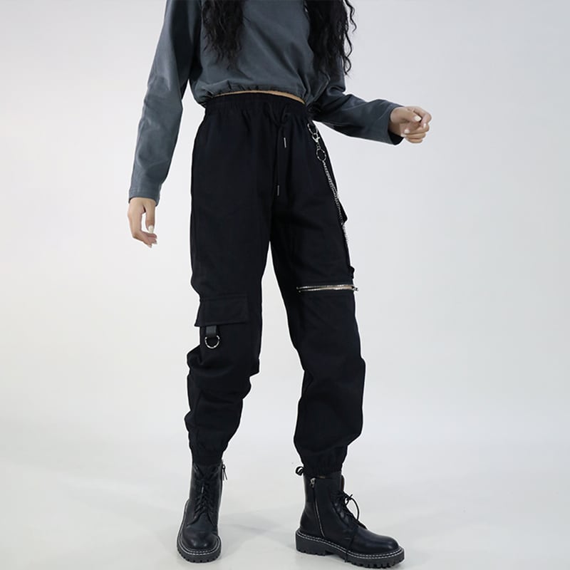 [MISSIN STUDIO Series] ★Casual Pants★ Pants with Chains Bottoms Black Black Autumn Clothes Slimming Stylish