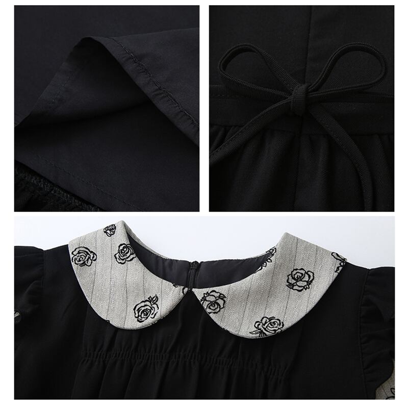 [ZITAIMEIGUI Series] ★One Piece★ Long Length Switching Floral Pattern Women's Commuting Date Black Black