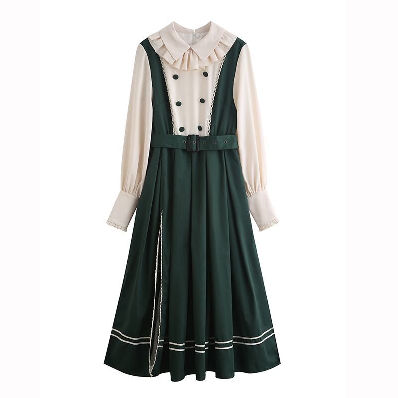 [QLD Series]★Dress★ Fake layered dress Improves temperament Green Green SML XL Cute