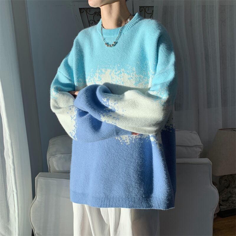 [Bungei Fusha Series] ★Sweater★ 3color knit tops Unisex Men's Oil painting style Color scheme ML XL 2XL