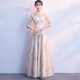 Load image into Gallery viewer, Party Dress, One Piece, Long Dress, After-Party, Wedding, Concert, Elegant, Chinese Style, Stand Neck, 3/4 Sleeve, Long Length, Maxi Length, Large Size, SML, XL, 2XL, Champagne, Embroidered
