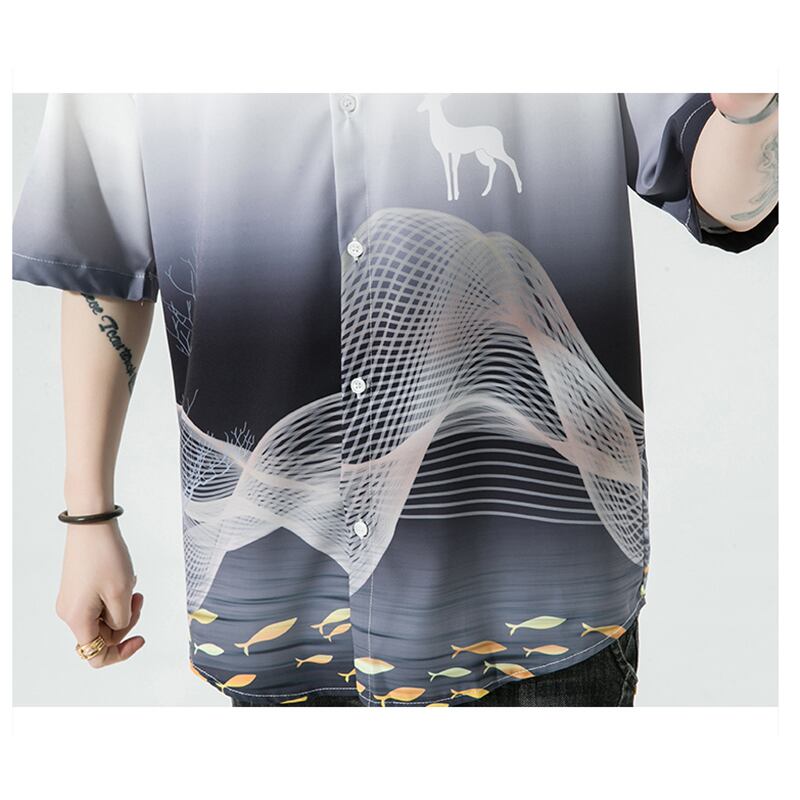 [MOWENZHAI Series] ★China Style Shirt★ Ink Pattern Short Sleeve Shirt Tops Unisex Men's Large Size