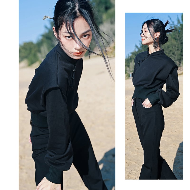 [Daiseiryusu Series] ★China style tops★ Fake layered design original chinese clothes cute black