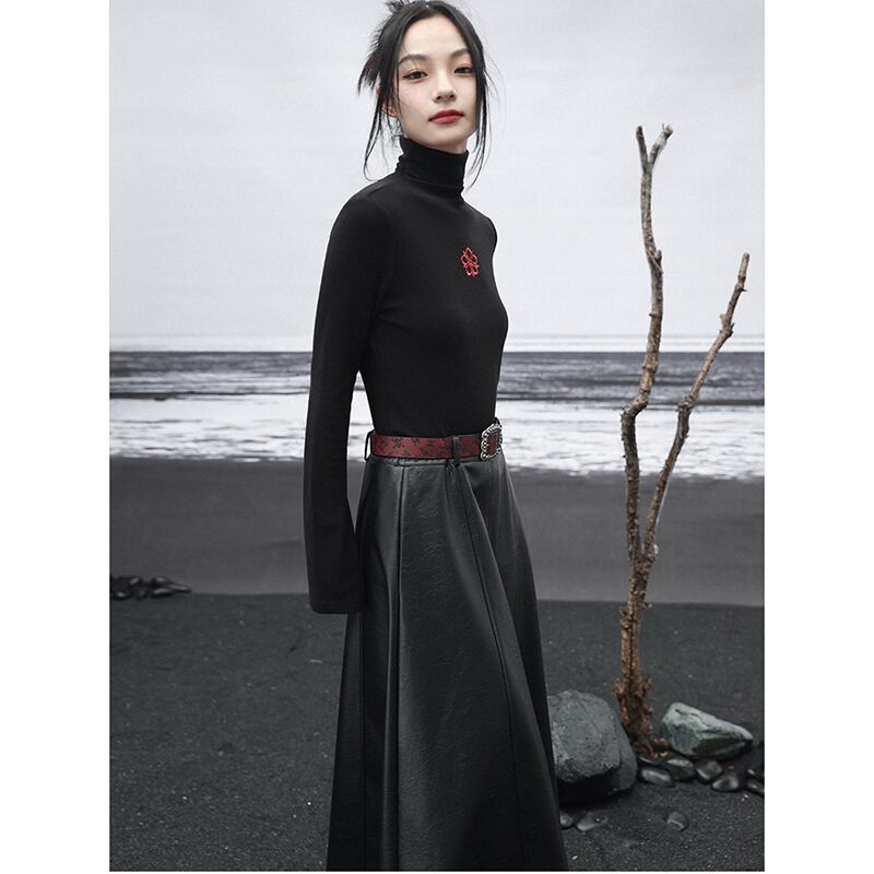 [Daiseiryusu Series]★Skirt★ PU Bottoms Long Length Plain High Waist Black Easy to match