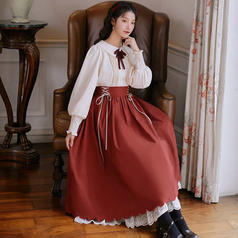 [Jonan Series]★Chinese style setup★ 5color shirt + skirt Red Green Purple Blue Black