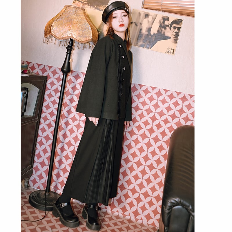 [Kokaisha --- Chichiku Series] ★China style outerwear★ Rasha switching fake layered black black