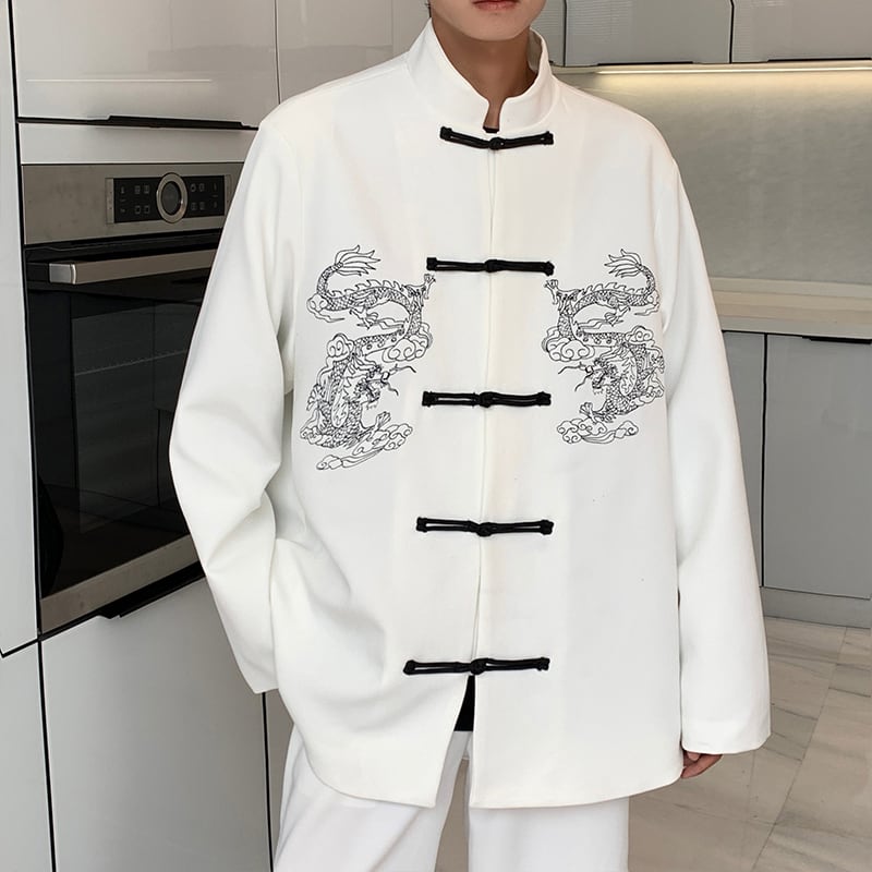 [PVPVPV Series] ★China Style Outer★ Jacket Unisex Men's China Button Dragon Black White