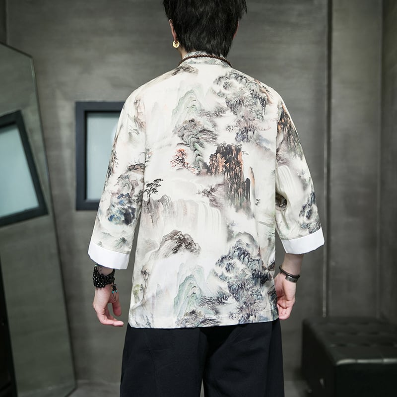 [JUNYI Series]★China style shirt★ Tops 6color Unisex Men's Large size Ink pattern Landscape pattern